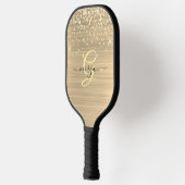 Gold Glitter & Monogramm, schwarzer Schriftname Pickleball Schläger (Links)