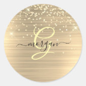 Gold Glitter & Monogramm, schwarzer Schriftname Runder Aufkleber (Vorderseite)