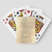 Gold Glitter & Monogramm, schwarzer Schriftname Spielkarten (Rückseite)
