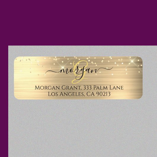 Gold Glitter & Monogramm, schwarzer Schriftname, V