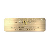 Gold Glitter & Monogramm, schwarzer Schriftname, V (Vorne)