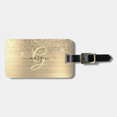 Gold Glitter & Monogramm, schwarzer Schriftname, V Gepäckanhänger (Vorderseite horizontal)