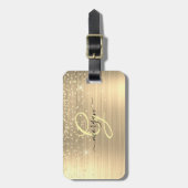 Gold Glitter & Monogramm, schwarzer Schriftname, V Gepäckanhänger (Vorderseite vertikal)