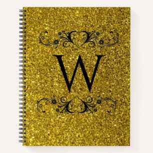 Gold Glitter Monogramm Spiralblock Notizblock