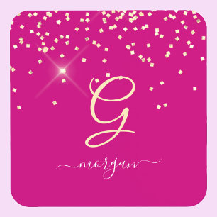 Gold Glitter & Monogramm Weißer Schriftname, Fuchs Getränkeuntersetzer