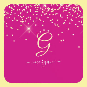 Gold Glitter & Monogramm Weißer Schriftname, Fuchs Getränkeuntersetzer