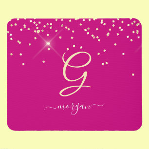 Gold Glitter & Monogramm Weißer Schriftname, Fuchs Mousepad