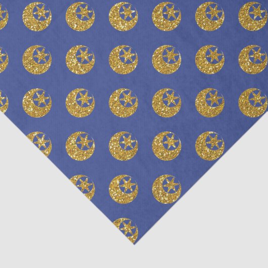 Gold Glitter Moon and Stars on Blue Seidenpapier (Ausschnitt)
