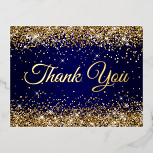 Gold Glitter Navy 50. Geburtstag Danke Folie Einladungspostkarte