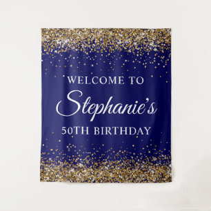 Gold Glitter Navy Blau 50. Geburtstagsfeier Willko Wandteppich