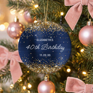 Gold Glitter Navy Blau Folie 40. Geburtstag Foto Keramik Ornament