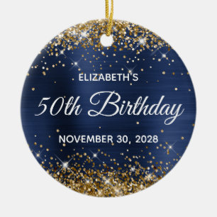 Gold Glitter Navy Blau Folie 50. Geburtstag Foto Keramik Ornament