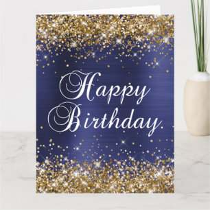 Gold Glitter Navy Blau Großer Alles Gute Zum Gebur Karte