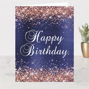 Gold Glitter Navy Blau Großer Alles Gute Zum Gebur Karte