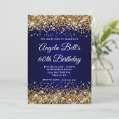 Gold Glitter Navy Blue Ombre 60th Birthday Einladung (Stehend Vorderseite)