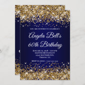 Gold Glitter Navy Blue Ombre 60th Birthday Einladung (Vorne/Hinten)