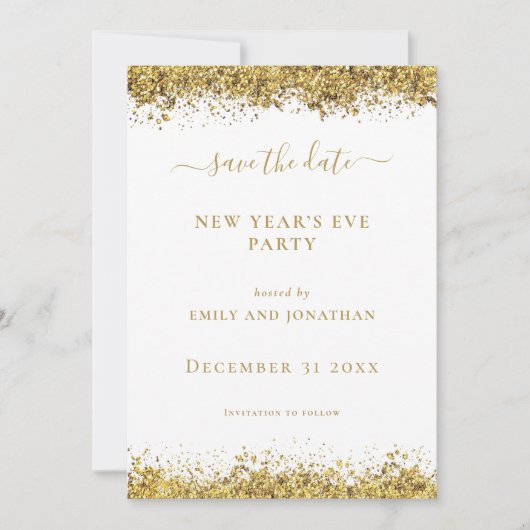 Gold Glitter New Year Eve Party Save the Date card Einladung (Vorderseite)