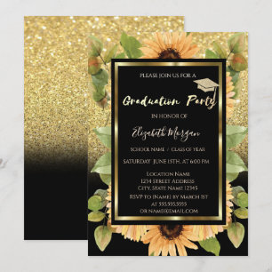 Gold Glitter Ombre Sonnenblumen Einladung