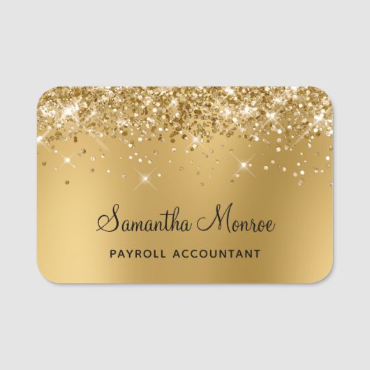 Gold Glitter Ombre Unschärfe Namensschild (Vorderseite)