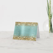 Gold Glitter Pale Turquoise Foil Dankeskarte (Rückseite)