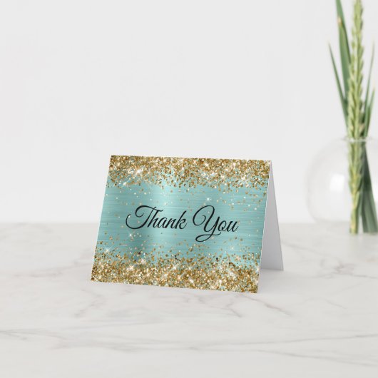 Gold Glitter Pale Turquoise Foil Dankeskarte (Vorderseite)