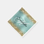 Gold Glitter Pale Turquoise Foil Monogram Serviette (Ecke)