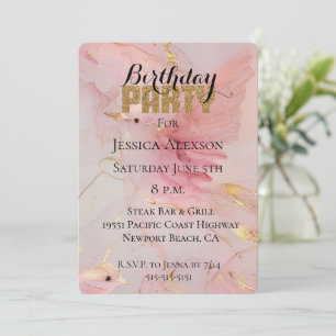 Gold Glitter Party Blush Rosa Vögel Geburtstag  Einladung