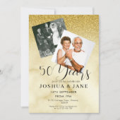 Gold Glitter Photo 50th Wedding Anniversary Einladung (Vorderseite)