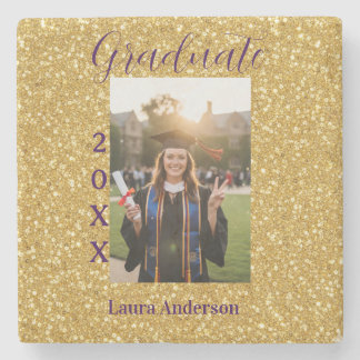 Gold glitter photo graduation add name class text steinuntersetzer