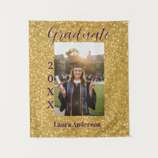 Gold glitter photo graduation add name class text wandteppich