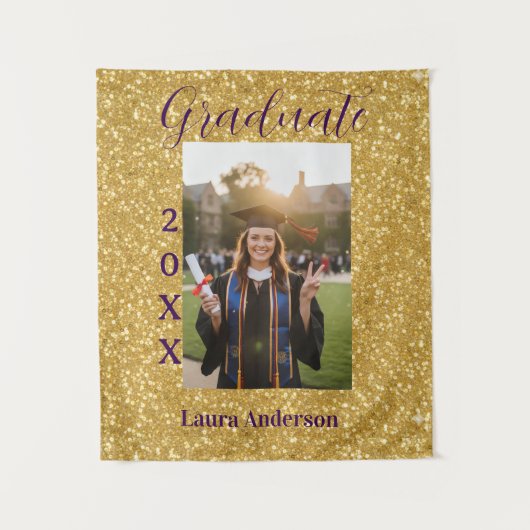 Gold glitter photo graduation add name class text wandteppich (Vorderseite)