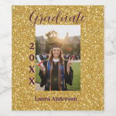 Gold glitter photo graduation add name class text weinetikett (Einzelnes Label)