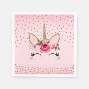 Gold Glitter & Pink Floral Einhorn Geburtstagsfeie Serviette