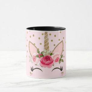 Gold Glitter & Pink Florales Einhorn Trendy Tasse