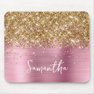 Gold Glitter Pink Glam Name Mousepad