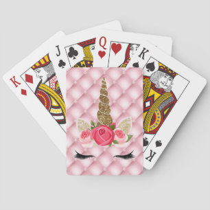 Gold Glitter & Pink Roses Einhorn Cute Trendy Spielkarten