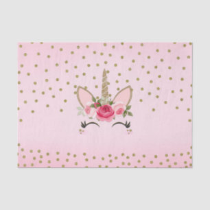 Gold Glitter & Pinke Florale Einhorn Geburtstagsfe Seidenpapier