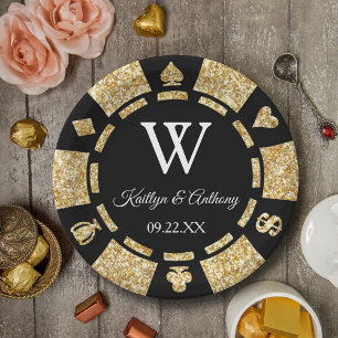 Gold Glitter Poker Chip Casino Hochzeitsfeier Pappteller