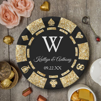 Gold Glitter Poker Chip Casino Hochzeitsfeier Pappteller