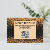 Gold Glitter QR Code Hochzeit RSVP Karte (Stehend Vorderseite)