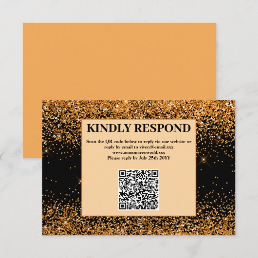 Gold Glitter QR Code Hochzeit RSVP Karte (Vorne/Hinten)