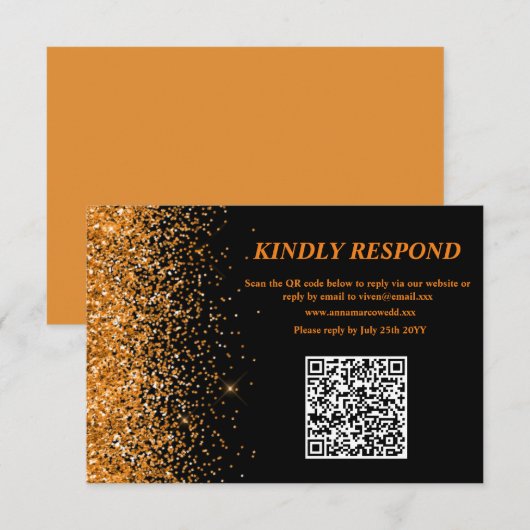 Gold Glitter QR Code RSVP-Karte RSVP Karte (Vorne/Hinten)