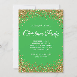Gold Glitter-Rahmen grüne Weihnachtsfeier Einladung