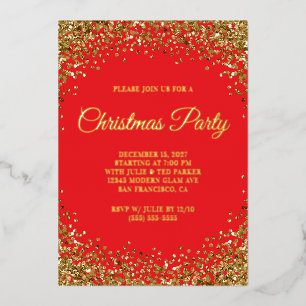 Gold Glitter-Rahmen Rot Weihnachtsfeier Folieneinladung
