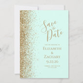 Gold Glitter Rand Mintgrün Save the Date Ankündigung (Vorderseite)