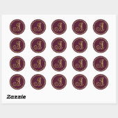 Gold Glitter Rand Monogramm 3 Jede Farbe Runder Aufkleber (Blatt)
