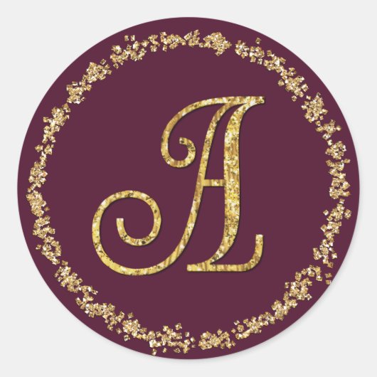 Gold Glitter Rand Monogramm 3 Jede Farbe Runder Aufkleber (Vorderseite)