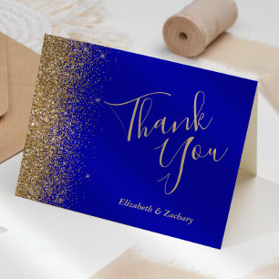 Gold Glitter Rand Royalblaue Hochzeits-Dankeschön- Karte