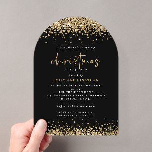 Gold Glitter Ränder Weihnachtsfeier Schwarz Acryl Acryleinladungen