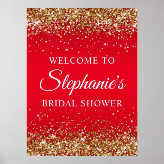 Gold Glitter Red Bridal Shower Welcome Poster (Vorne)